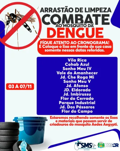 Imagem da notícia Mutirão de limpeza contra o mosquito da dengue chega a 13 bairros de Costa Rica nesta semana